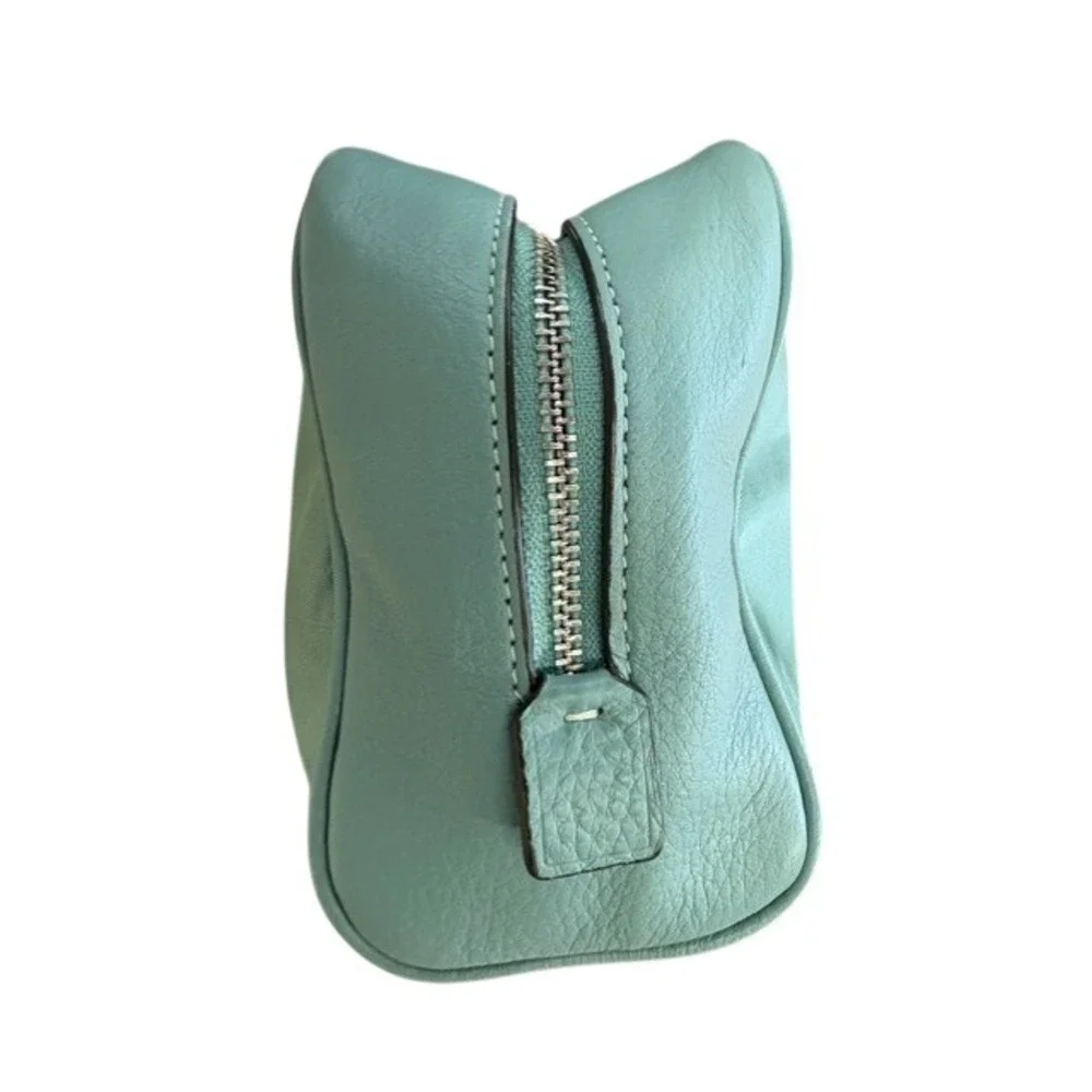 Coach New York Teal Nylon and Leather Cosmetic Case Makeup Bag Pouch